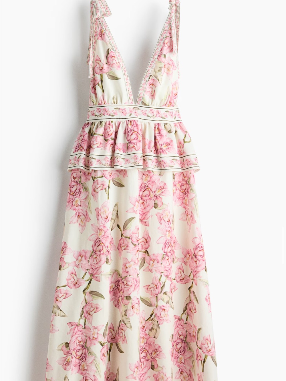 H&M Pink Floral Tie-Shoulder Maxi Dress on Cream